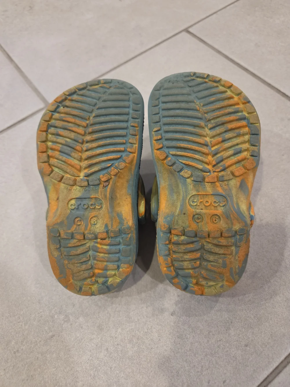 CROCS Kids Tie-Dye Teal and Orange Classic Clogs